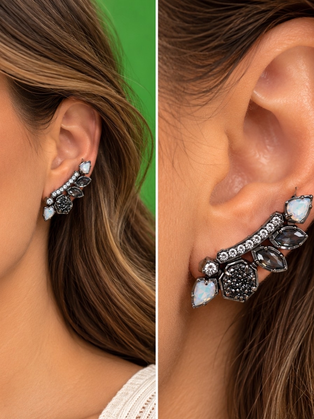 Kendra Scott Opal White and Hematite Crystal Ear Crawler Earrings